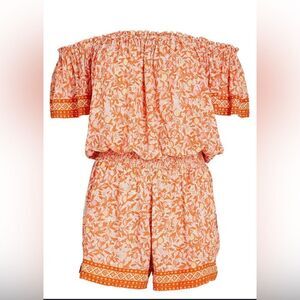 Poupette St Barth small off shoulder Camilla romper  orange floral
